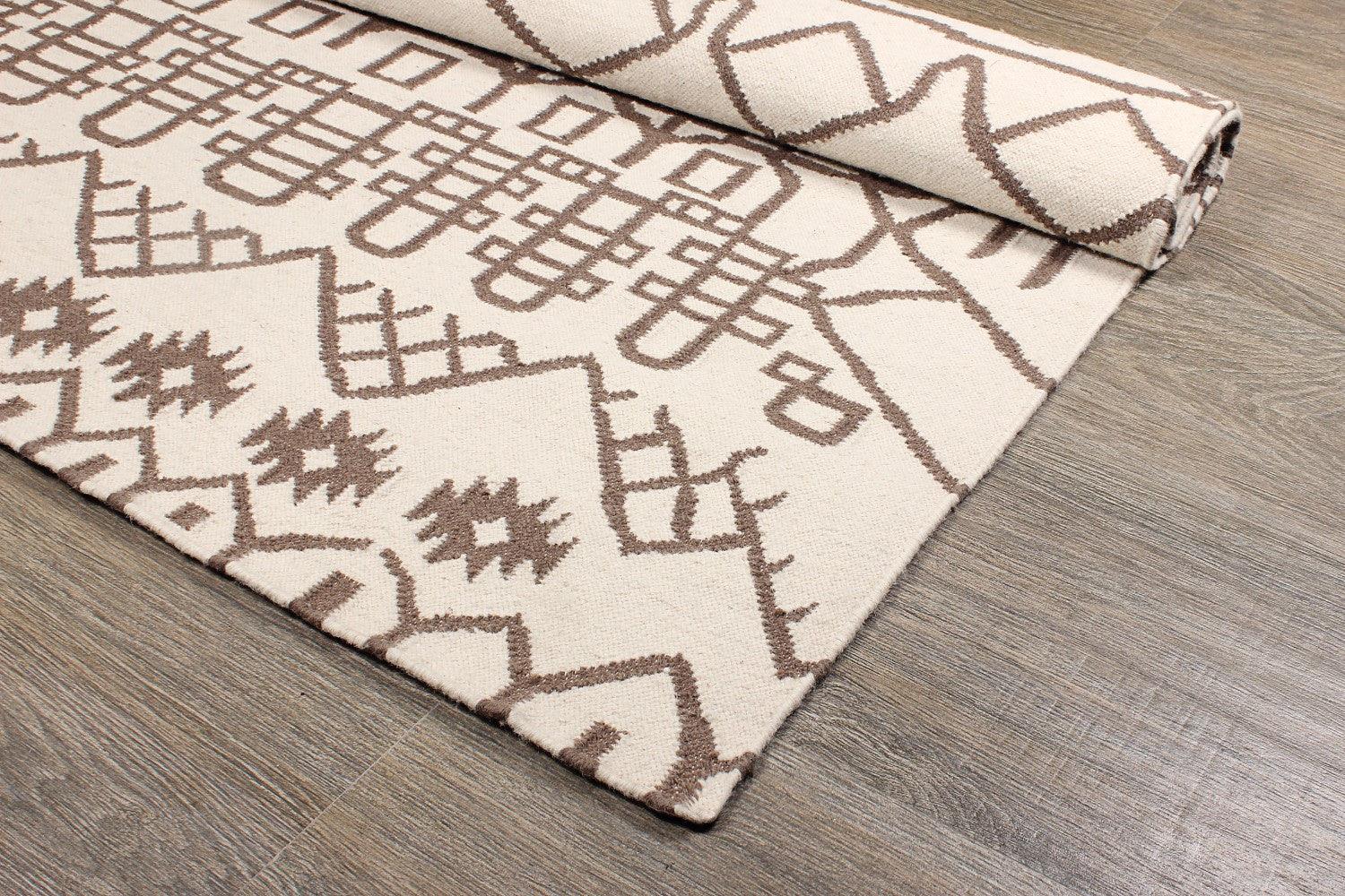 Wool Handwoven Dhurry Beiuf - Cotton - Flatweave - Ajaypee Carpets (Thumbnail 2)