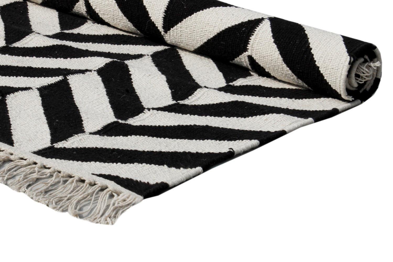 Cotton Hand Woven Rug Zigco - Cotton - Flatweave - Ajaypee Carpets (Thumbnail 2)