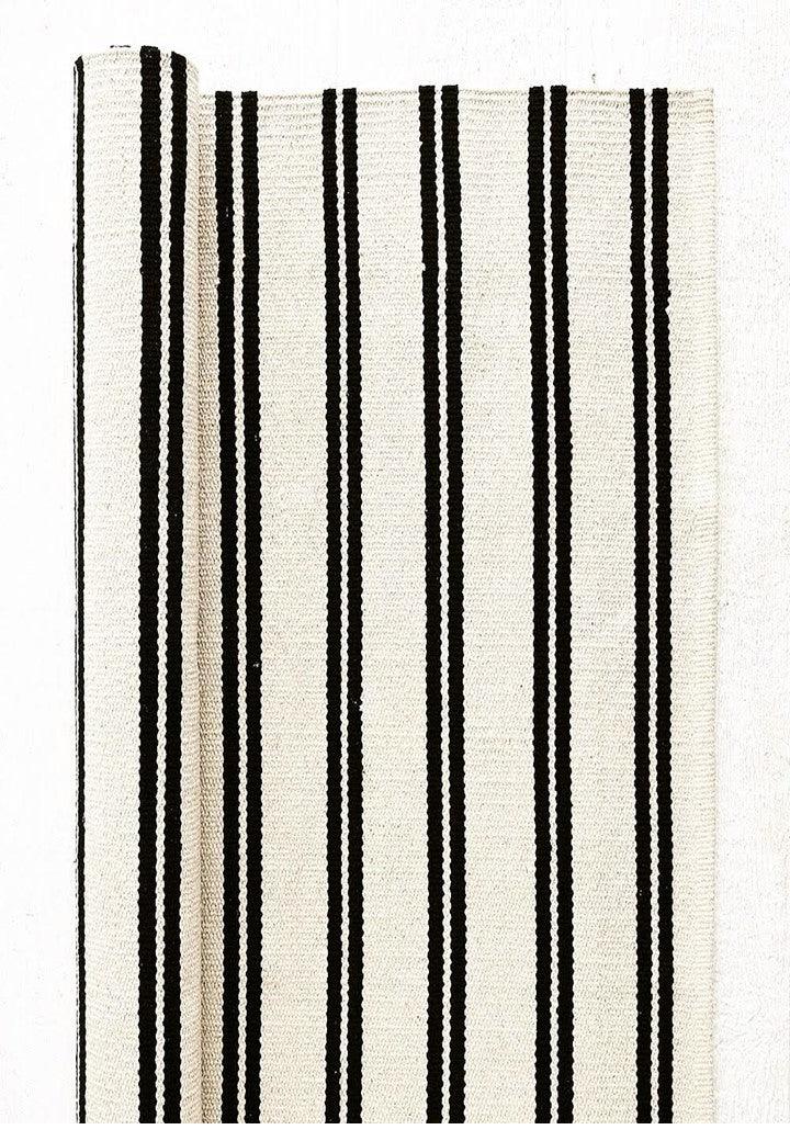 Cotton HandWoven Rug White & Black Stripe - Cotton - Hand Woven - Ajaypee Carpets (View 1)