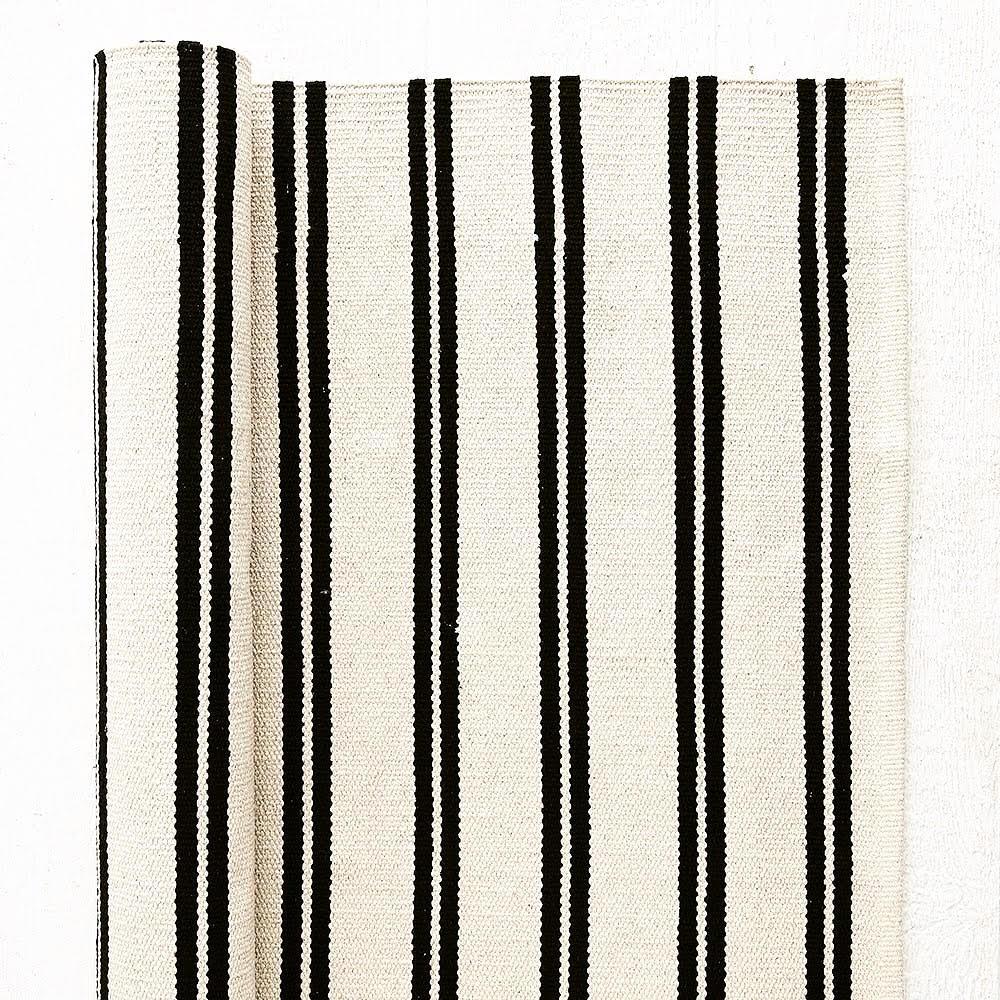 Cotton HandWoven Rug White & Black Stripe - Cotton - Hand Woven - Ajaypee Carpets (Thumbnail 2)