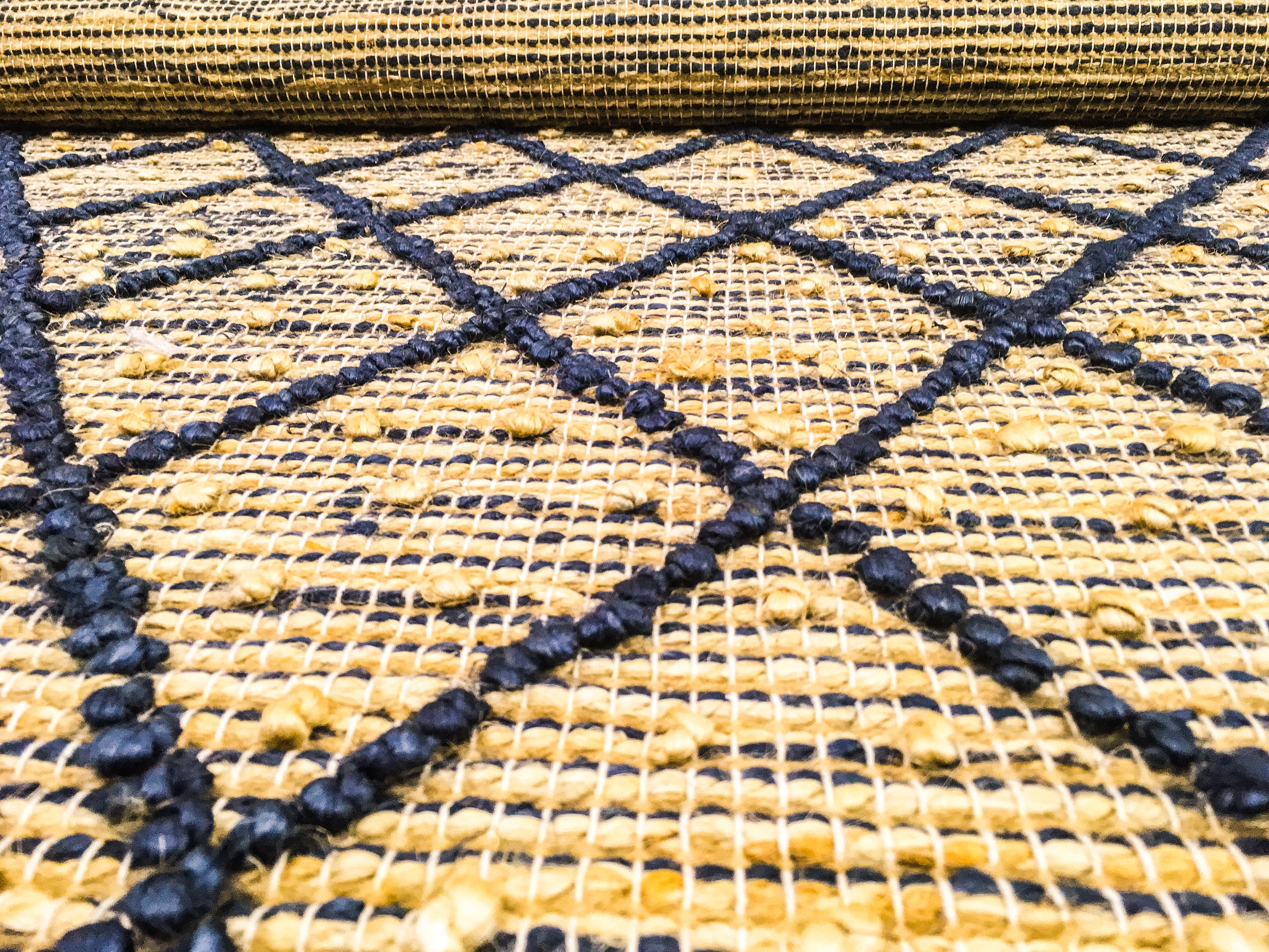 Hemp Hand Woven Rug: Blue Diamond Loop - Jute - Flatweave - Ajaypee Carpets (Thumbnail 2)