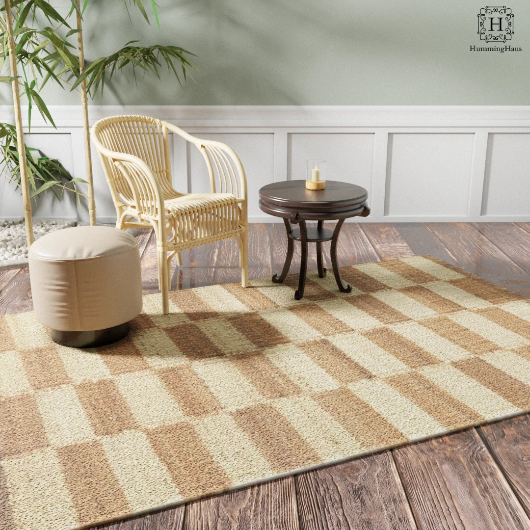 Hemp Hand Woven Rug Flat  Chess Box - Jute - Flatweave - Ajaypee Carpets (Thumbnail 2)