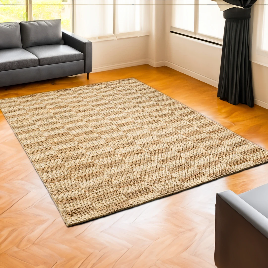 Hemp Hand Woven Rug: Knot Chess - Jute - Hand Woven - Ajaypee Carpets (Thumbnail 4)