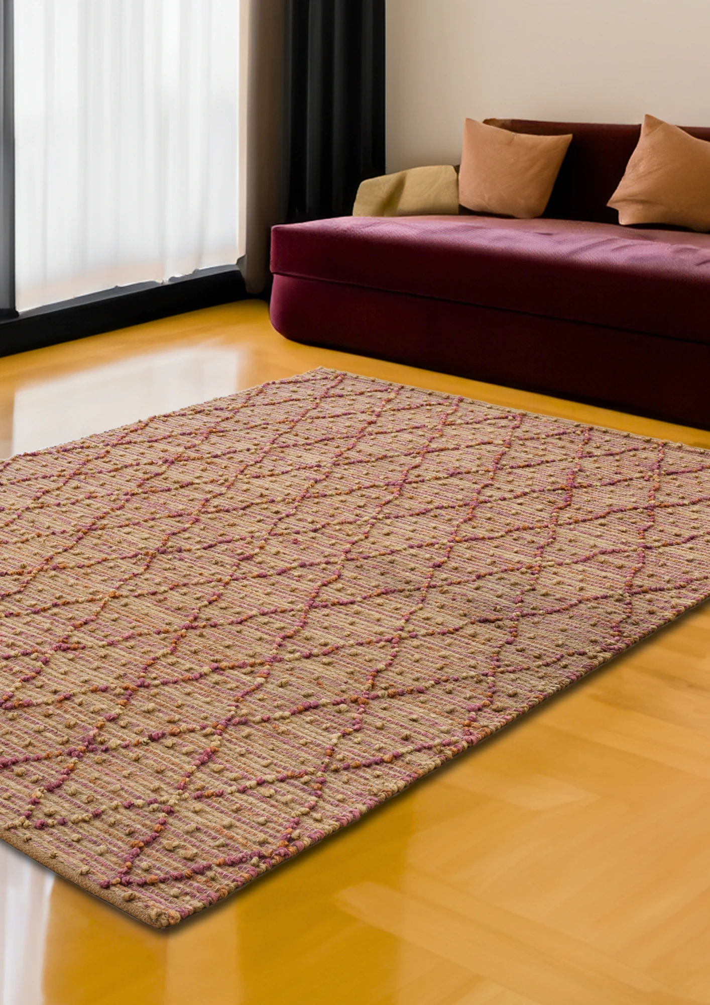 Hemp Hand Woven Rug Loop : Oxfo Pink - Jute - Hand Woven - Ajaypee Carpets (Thumbnail 3)