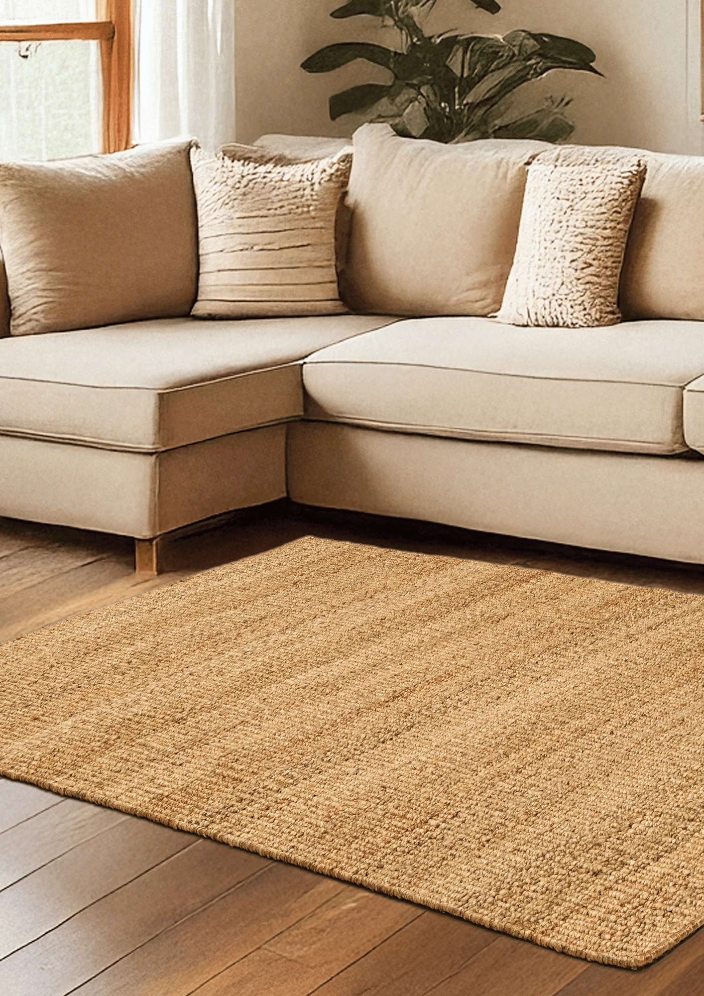 Hemp Handwoven Rug   Plain Natural - Jute - Hand Woven - Ajaypee Carpets (Thumbnail 3)