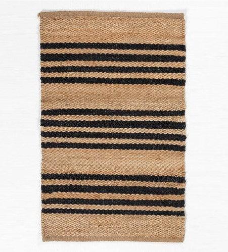 Hemp HandWoven Rug   Stripe: Carbon - Jute - Flatweave - Ajaypee Carpets (Thumbnail 2)