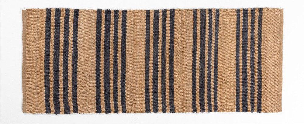 Hemp HandWoven Rug   Stripe: Denim - Jute - Hand Woven - Ajaypee Carpets (Thumbnail 2)