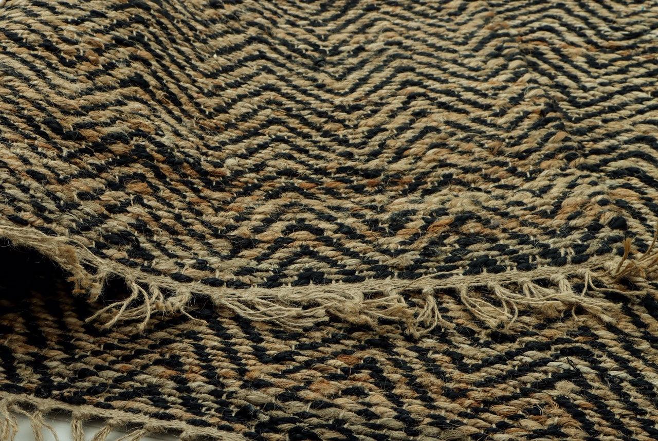 Hemp Handwoven Rug: Tide Natural & Black - Jute - Hand Woven - Ajaypee Carpets (Thumbnail 3)