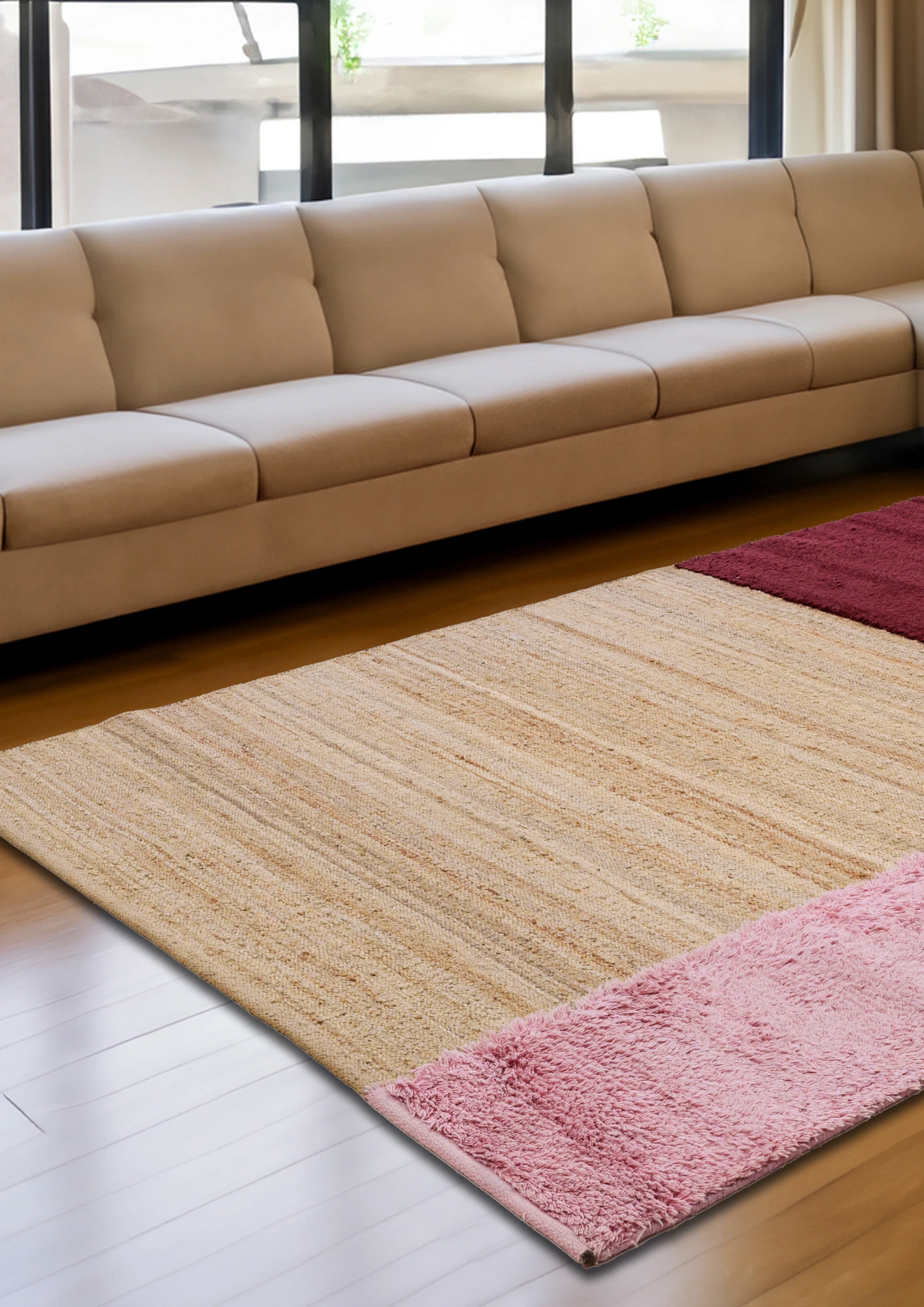 Hemp & Wool Hand knotted Carpet  Maroon Merge - Jute - Hand Knotted - Ajaypee Carpets (Thumbnail 4)