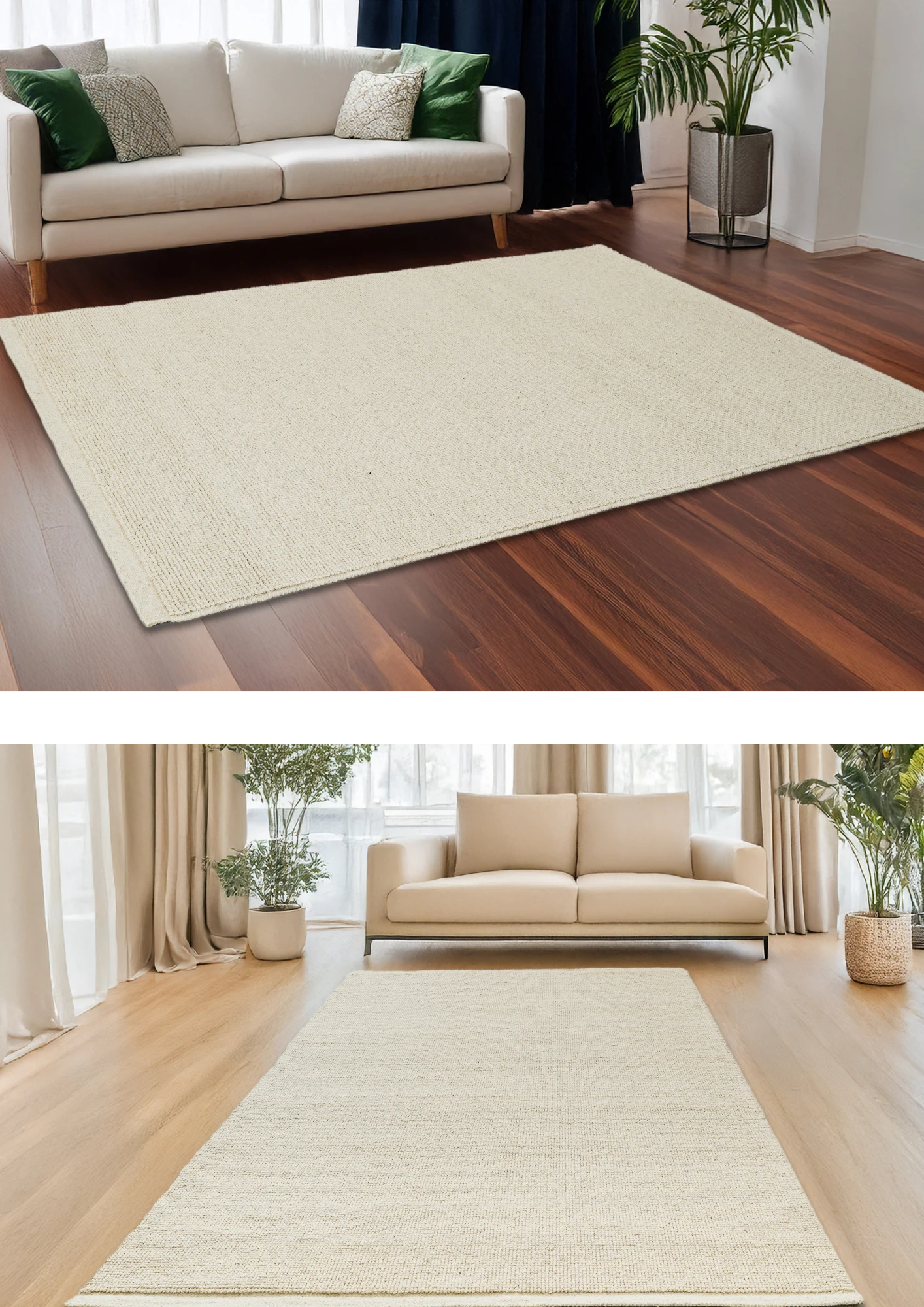 Loop Woolen Handwoven Rug   Ecru - Jute - Hand Woven - Ajaypee Carpets (Thumbnail 4)