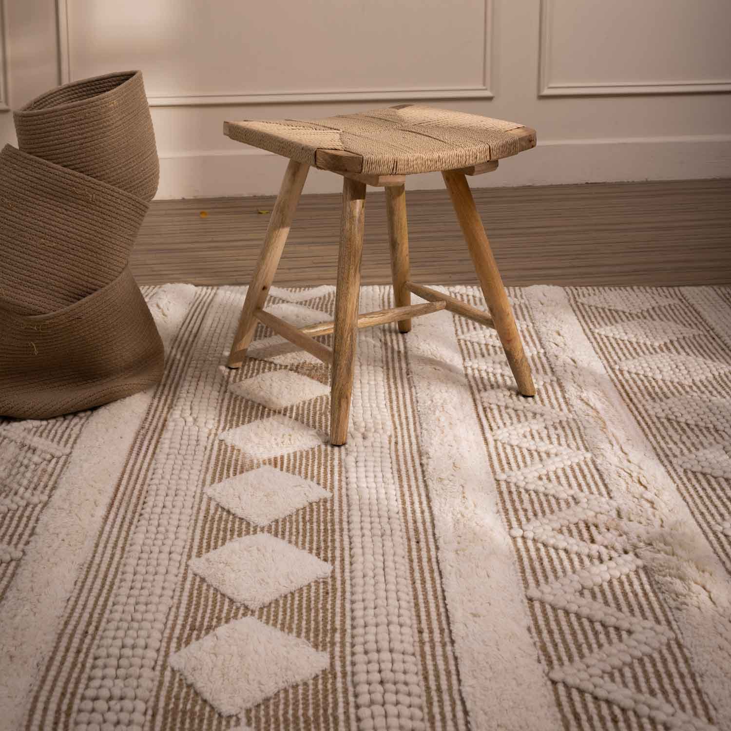 Diamond Flat Weave Wool And Jute Dhurrie - Jute - Flatweave - Ajaypee Carpets (Thumbnail 4)
