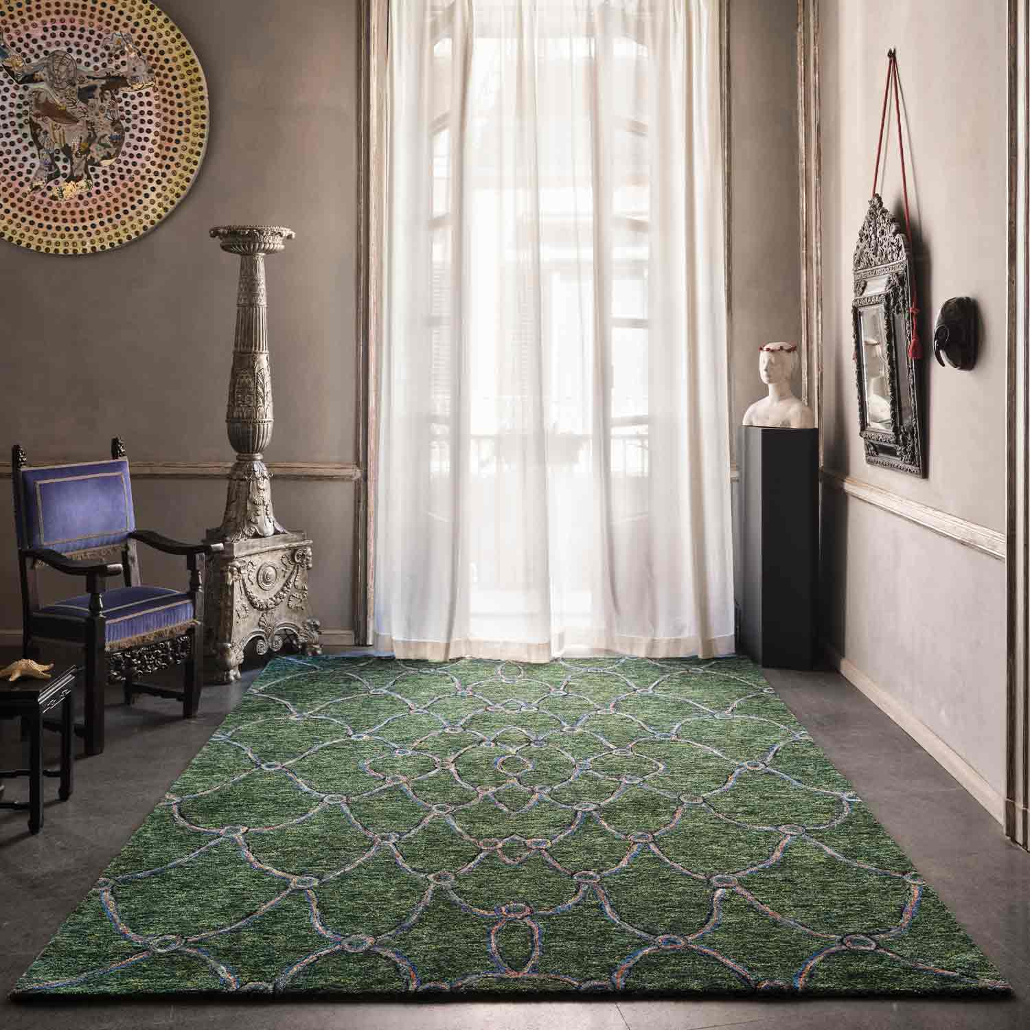 Giusta Peacock Colour Hand Tufted Woollen Rug By Mariella Ienna – Cotton Hand Tufted handmade carpet by Ajaypee Carpets