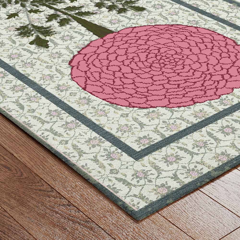 Hibiscus Hand Knotted Woollen And Viscose Rug By Anita Dalmia - Cotton - Hand Knotted - Ajaypee Carpets (Detail)