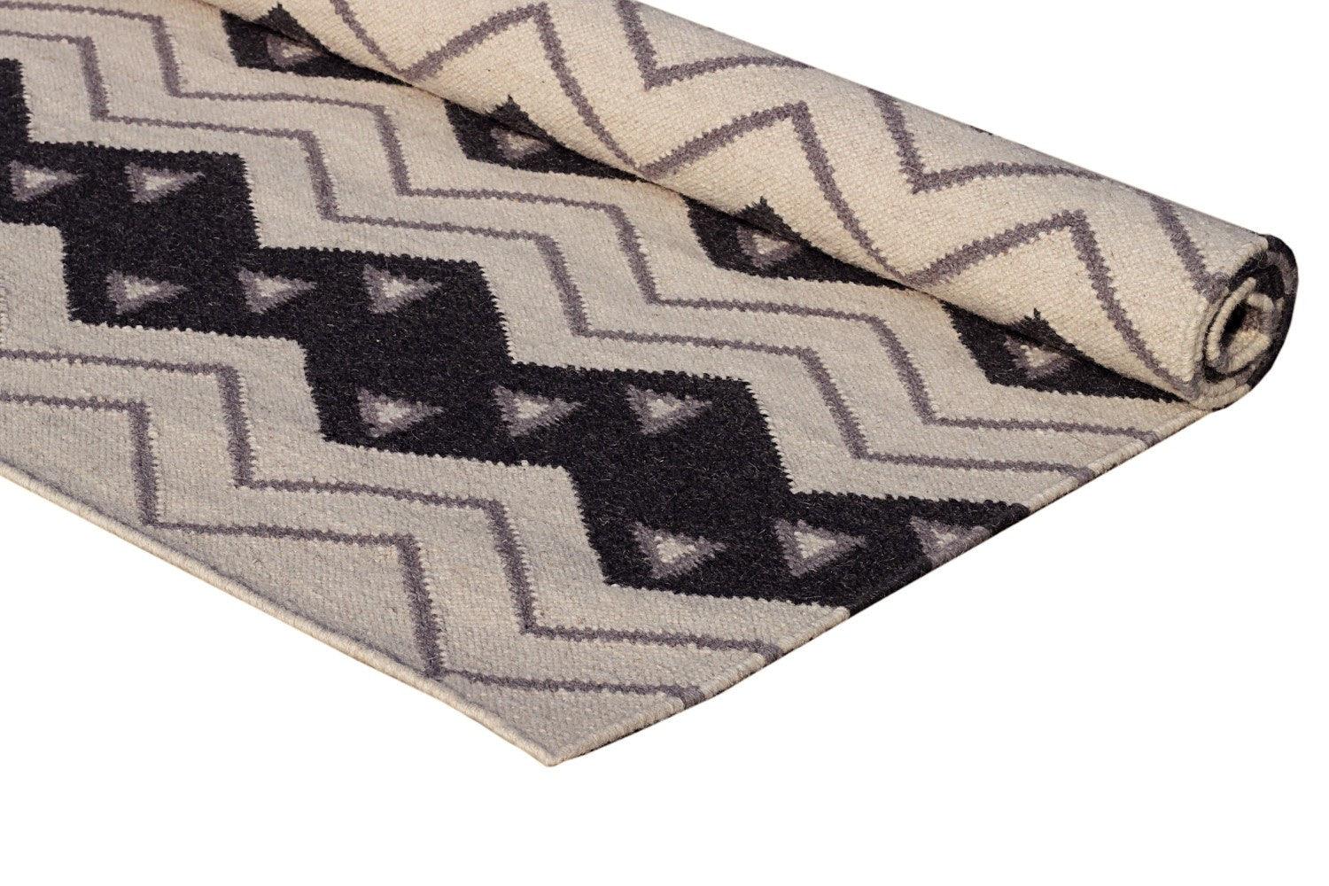 Wool HandWoven Dhurry Wolin - Cotton - Hand Woven - Ajaypee Carpets (Thumbnail 3)