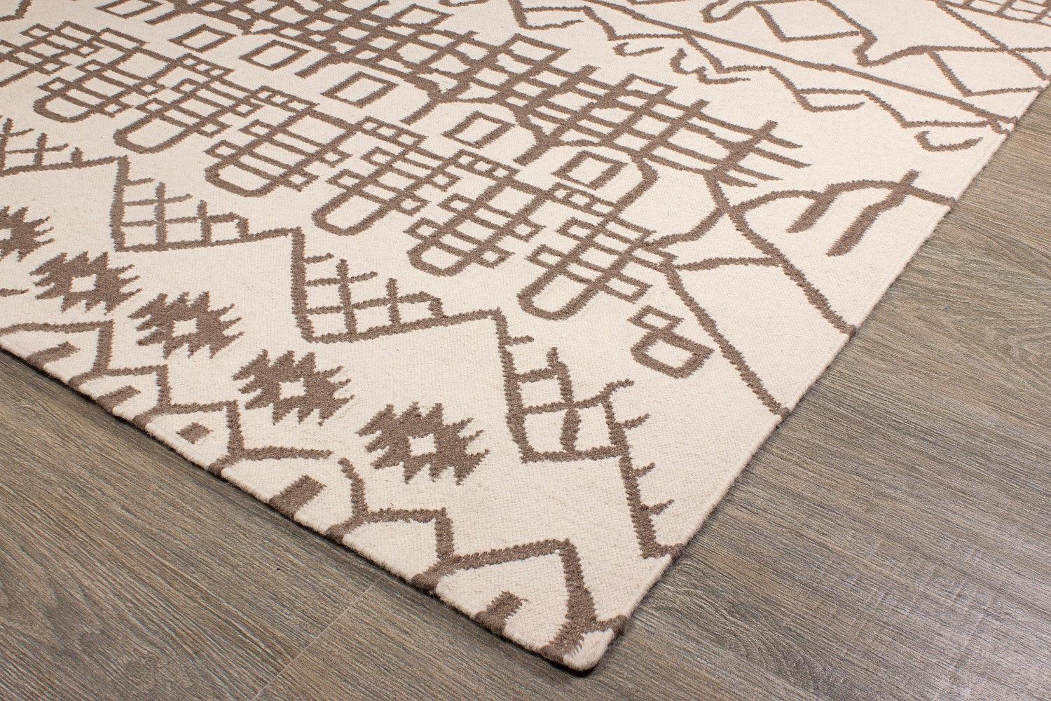 Wool Handwoven Dhurry-Beiuf - Cotton - Flatweave - Ajaypee Carpets (Thumbnail 4)