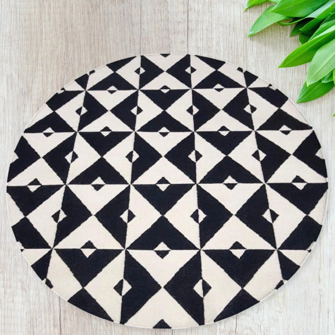 Wool Handwoven Dhurry Round Star - Cotton - Hand Woven - Ajaypee Carpets (Thumbnail 2)