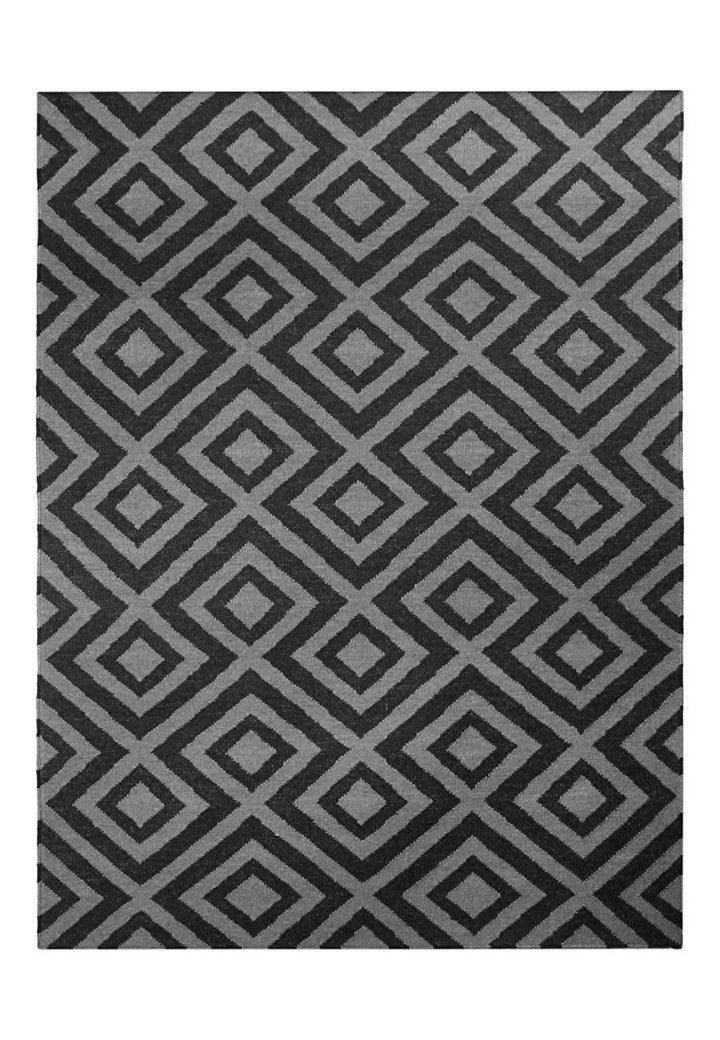 Wool HandWoven Dhurry Strink Grey - Cotton - Flatweave - Ajaypee Carpets (Thumbnail 3)