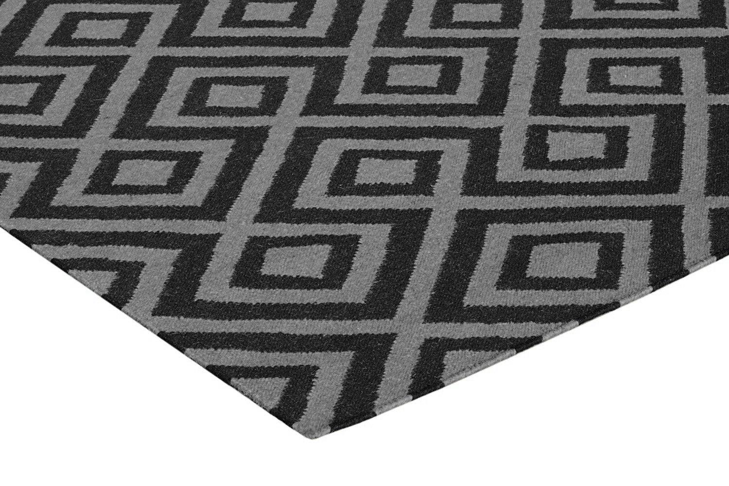 Wool HandWoven Dhurry Strink Grey - Cotton - Flatweave - Ajaypee Carpets (Thumbnail 4)