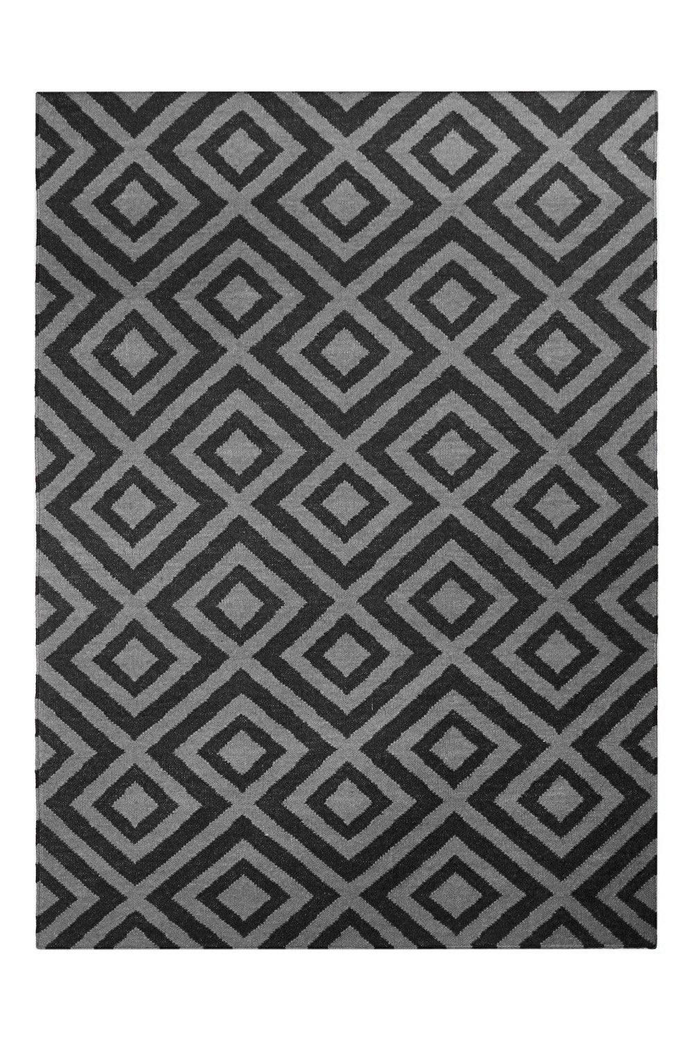 Wool HandWoven Dhurry Strink Grey - Cotton - Flatweave - Ajaypee Carpets (Thumbnail 5)