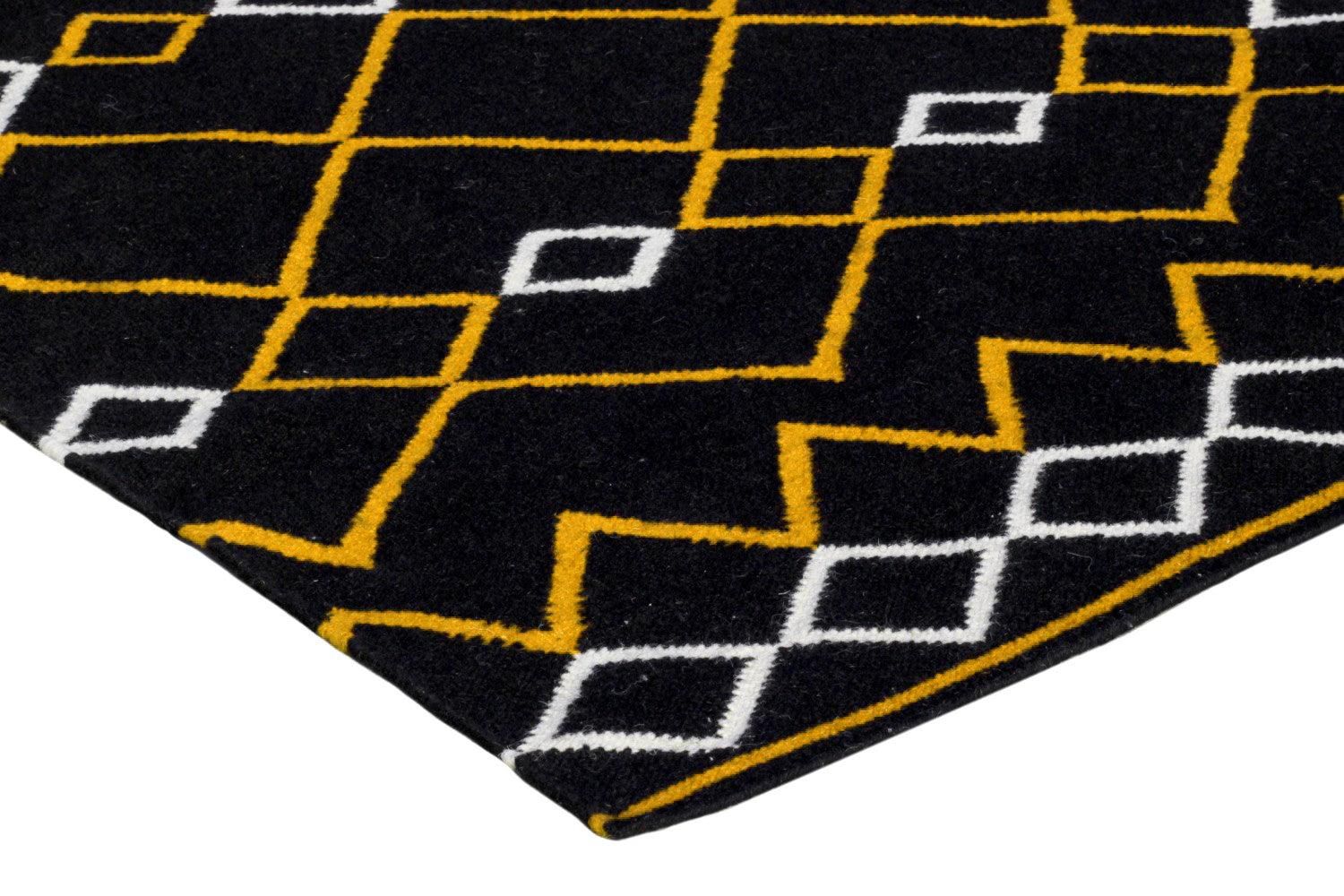 Wool Handwoven Rug Vera Yellow - Cotton - Flatweave - Ajaypee Carpets (Thumbnail 4)