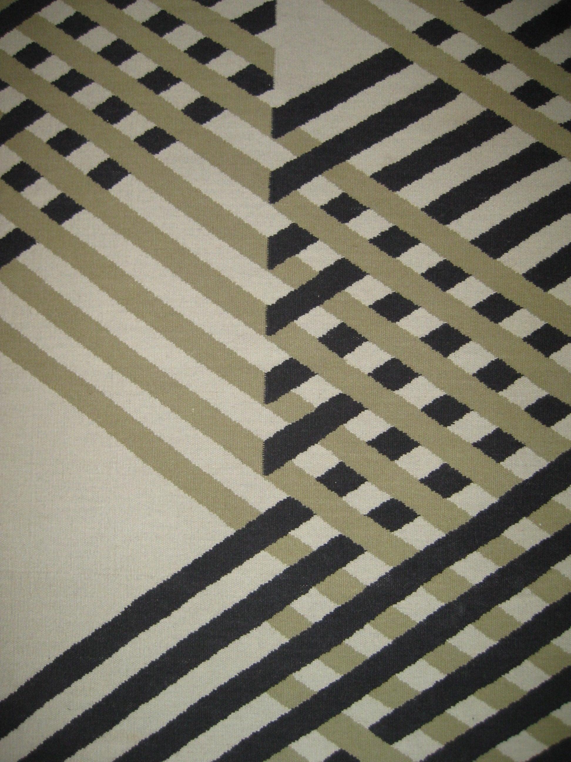 Woolen HandWoven Dhurry-Pyramid Stripes - Cotton - Flatweave - Ajaypee Carpets (Thumbnail 2)