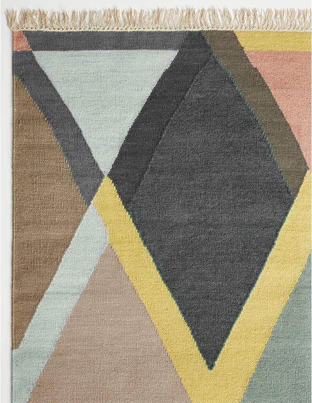 Woolen Hand Dhurry: Multi Diamond - Cotton - Flatweave - Ajaypee Carpets (Thumbnail 3)