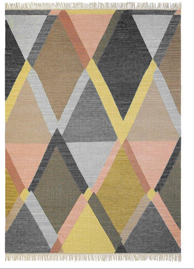 Woolen Hand Dhurry: Multi Diamond - Cotton - Flatweave - Ajaypee Carpets (Thumbnail 4)