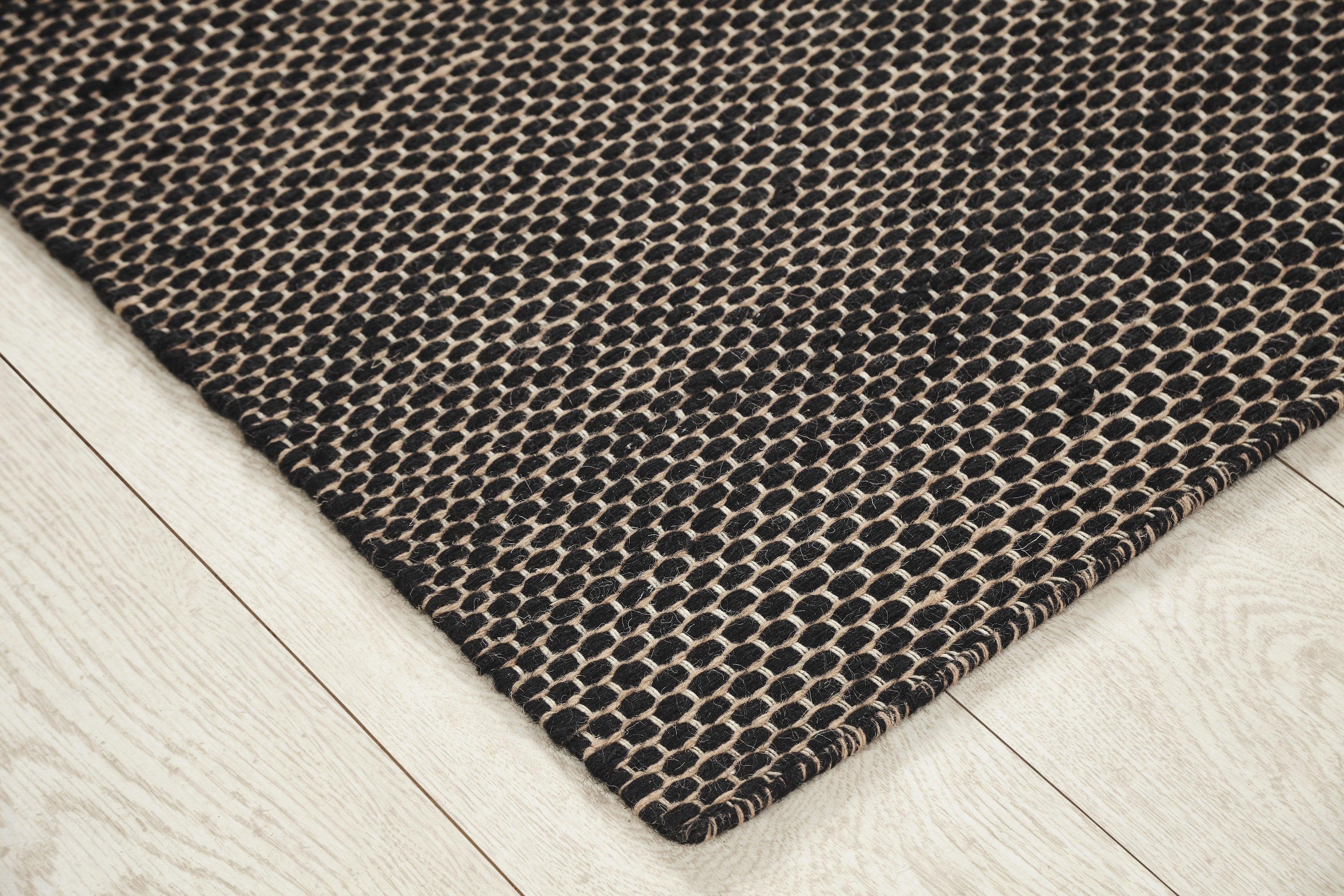 Woolen Handwoven Dhurry  Gage Black - Cotton - Flatweave - Ajaypee Carpets (Thumbnail 5)