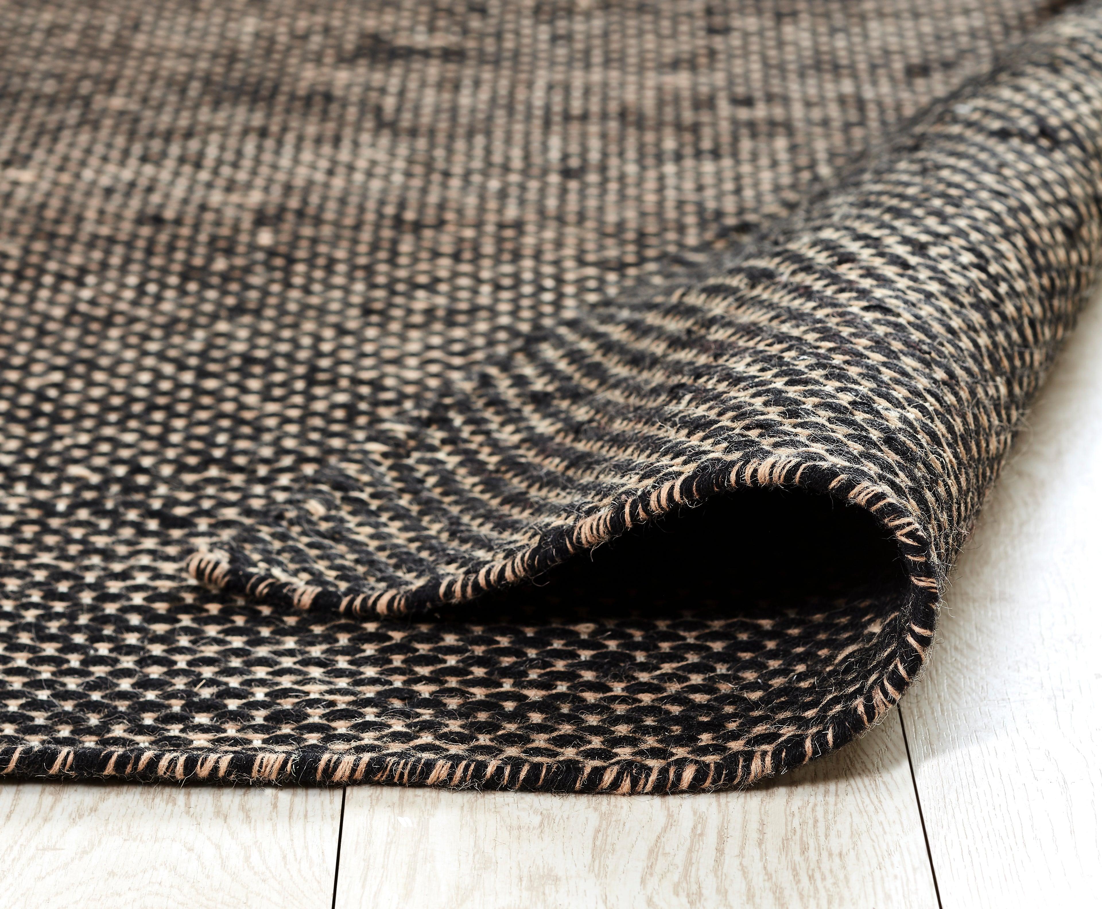 Woolen Handwoven Dhurry : Gage Black - Cotton - Flatweave - Ajaypee Carpets (Thumbnail 2)