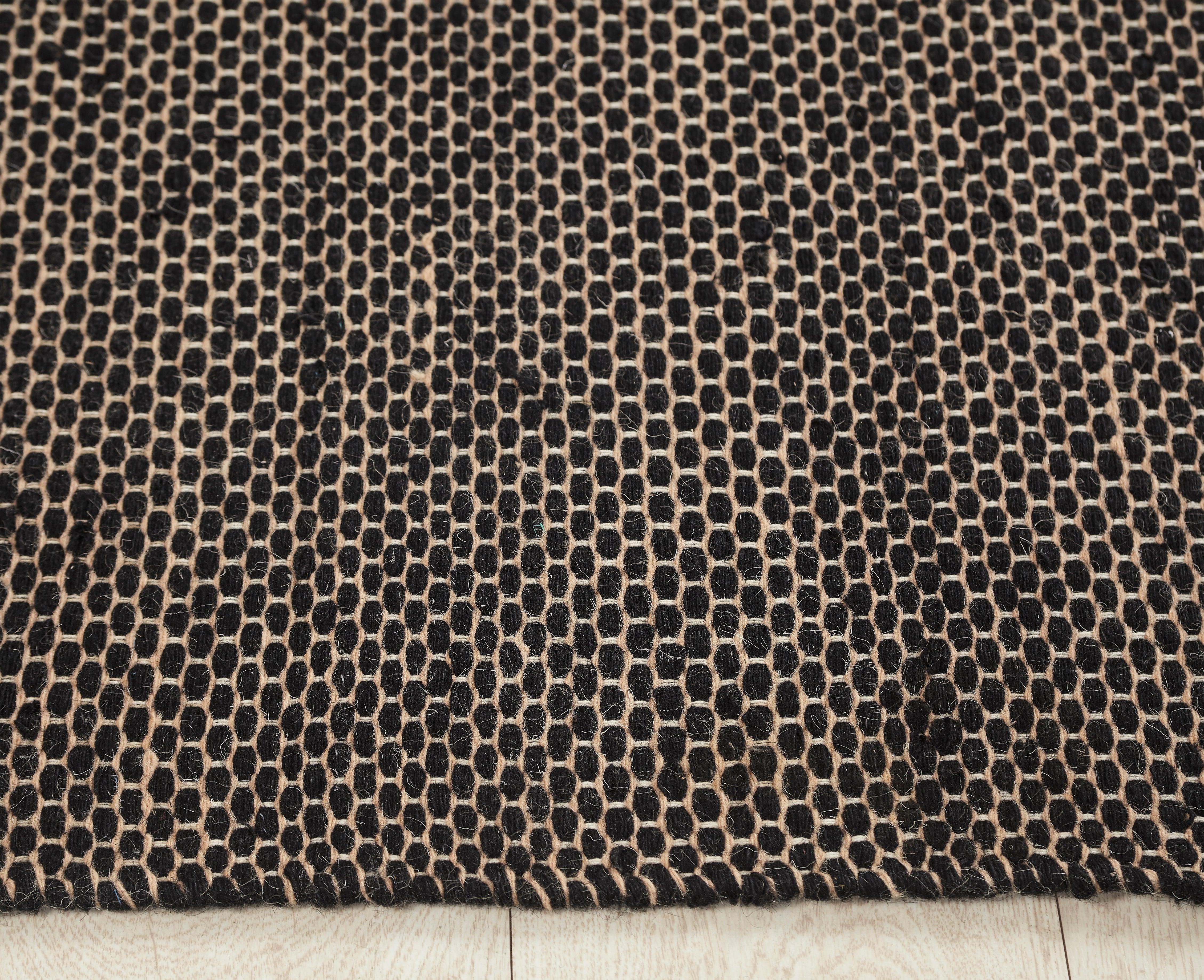 Woolen Handwoven Dhurry : Gage Black - Cotton - Flatweave - Ajaypee Carpets (Thumbnail 6)
