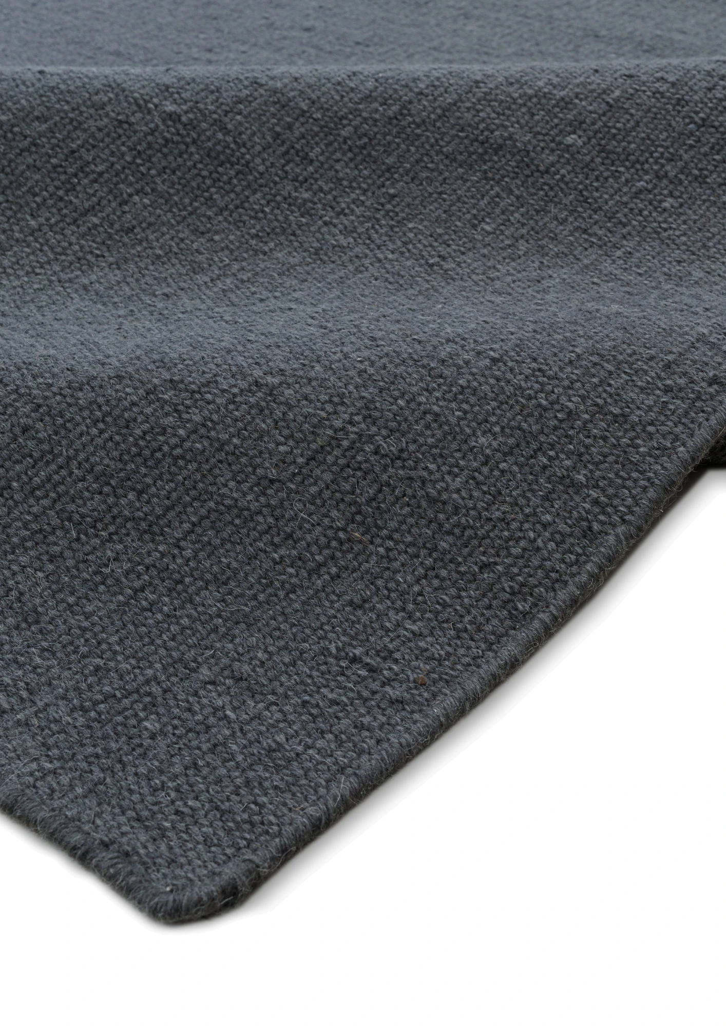 Woolen Handwoven Dhurry Plain Graphite - Cotton - Hand Woven - Ajaypee Carpets (Thumbnail 2)