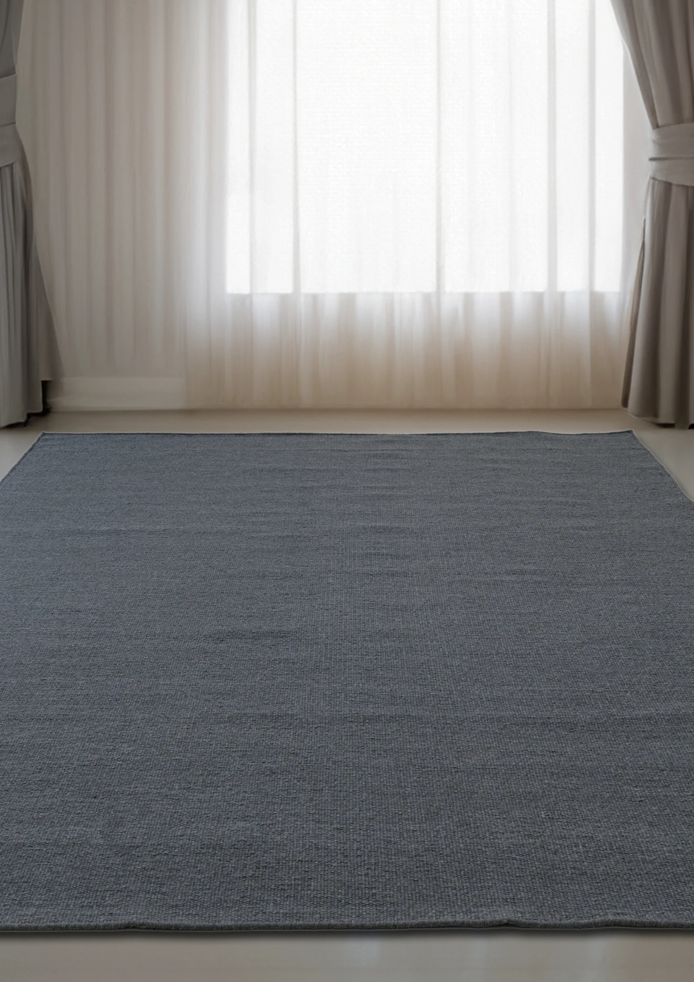 Woolen Handwoven Dhurry Plain Graphite - Cotton - Hand Woven - Ajaypee Carpets (Thumbnail 3)