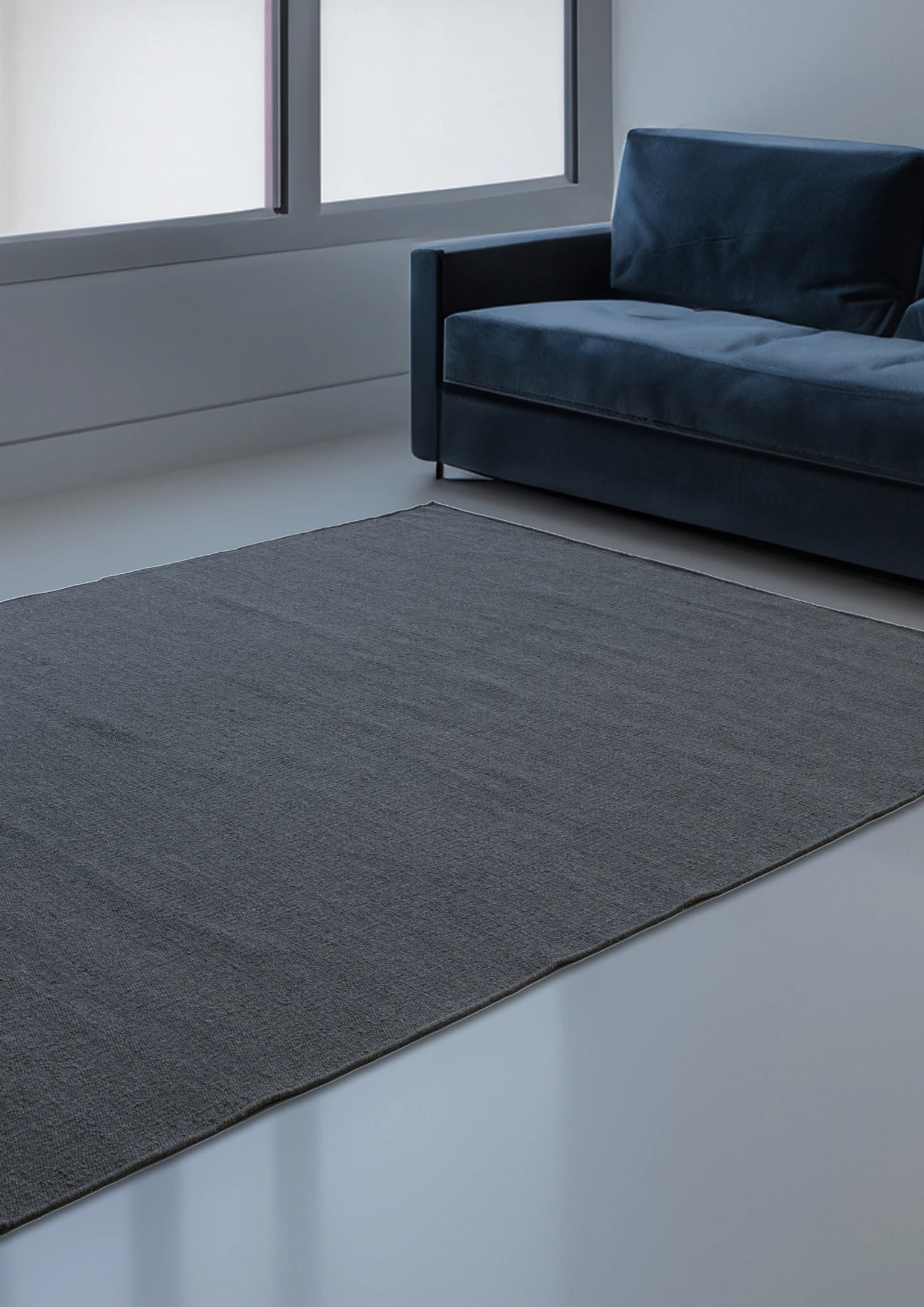 Woolen Handwoven Dhurry Plain Graphite - Cotton - Hand Woven - Ajaypee Carpets (Thumbnail 4)