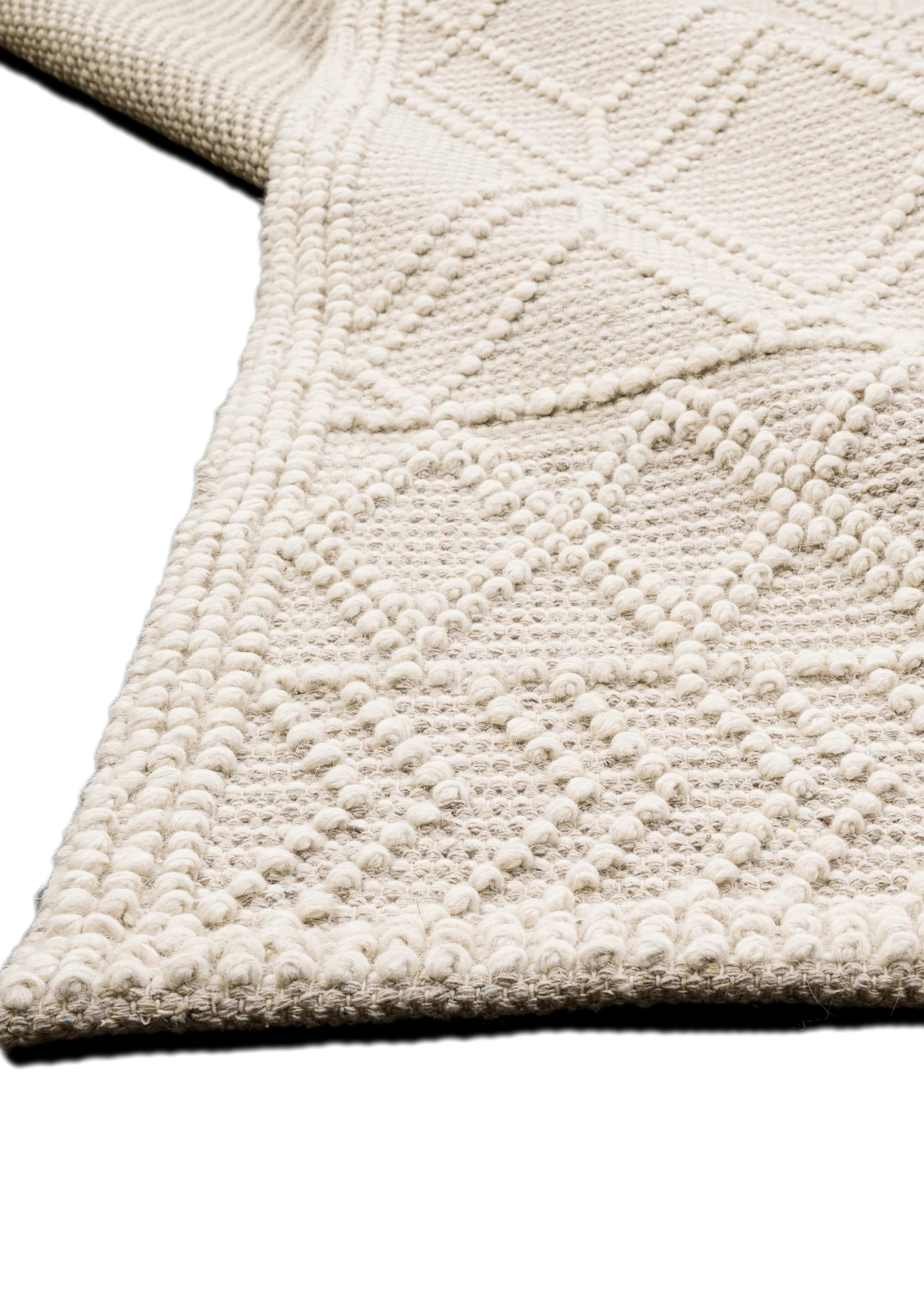 Woolen Handwoven Loop Rug Mira White - Cotton - Flatweave - Ajaypee Carpets (Thumbnail 2)
