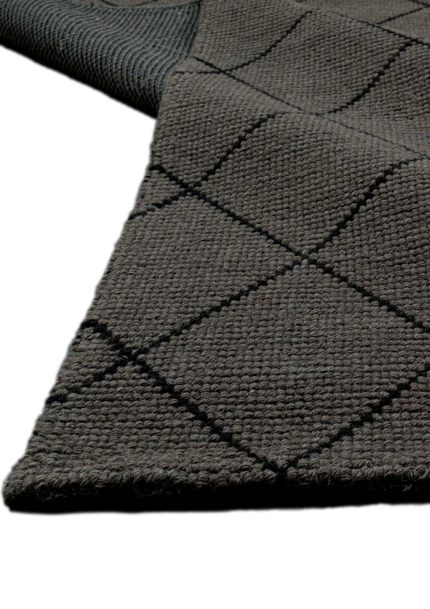 Woolen Handwoven Rug CharcoalGrid - Cotton - Hand Woven - Ajaypee Carpets (Thumbnail 2)