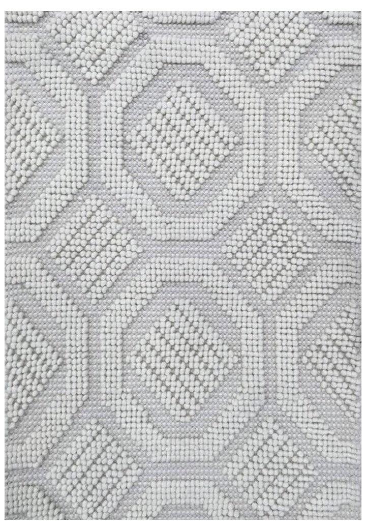 Woolen Handwoven Rug White 10C Loop Design – Cotton Flatweave handmade carpet by Ajaypee Carpets