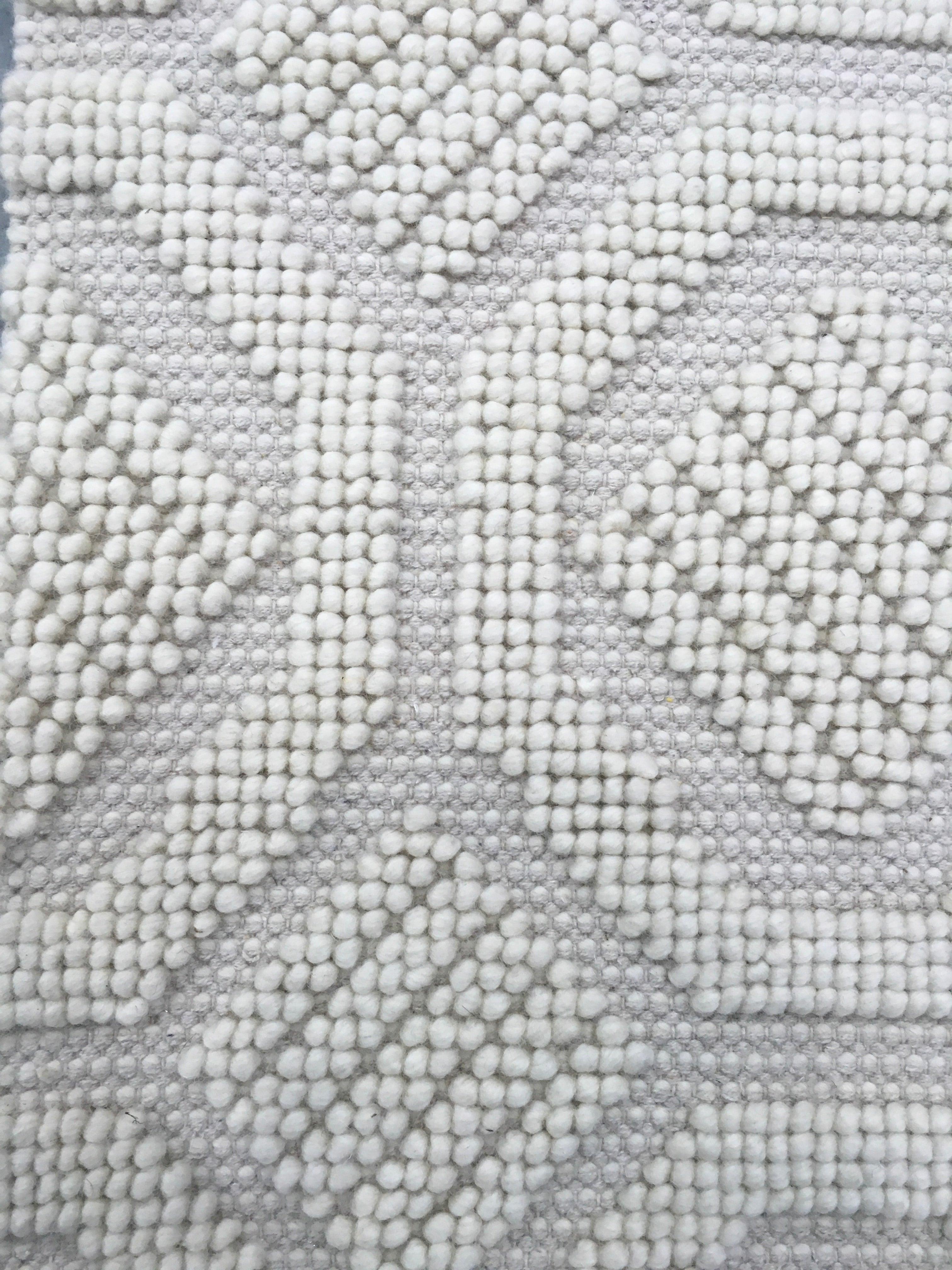 Woolen Handwoven Rug White 10C Loop Design - Cotton - Flatweave - Ajaypee Carpets (Thumbnail 2)