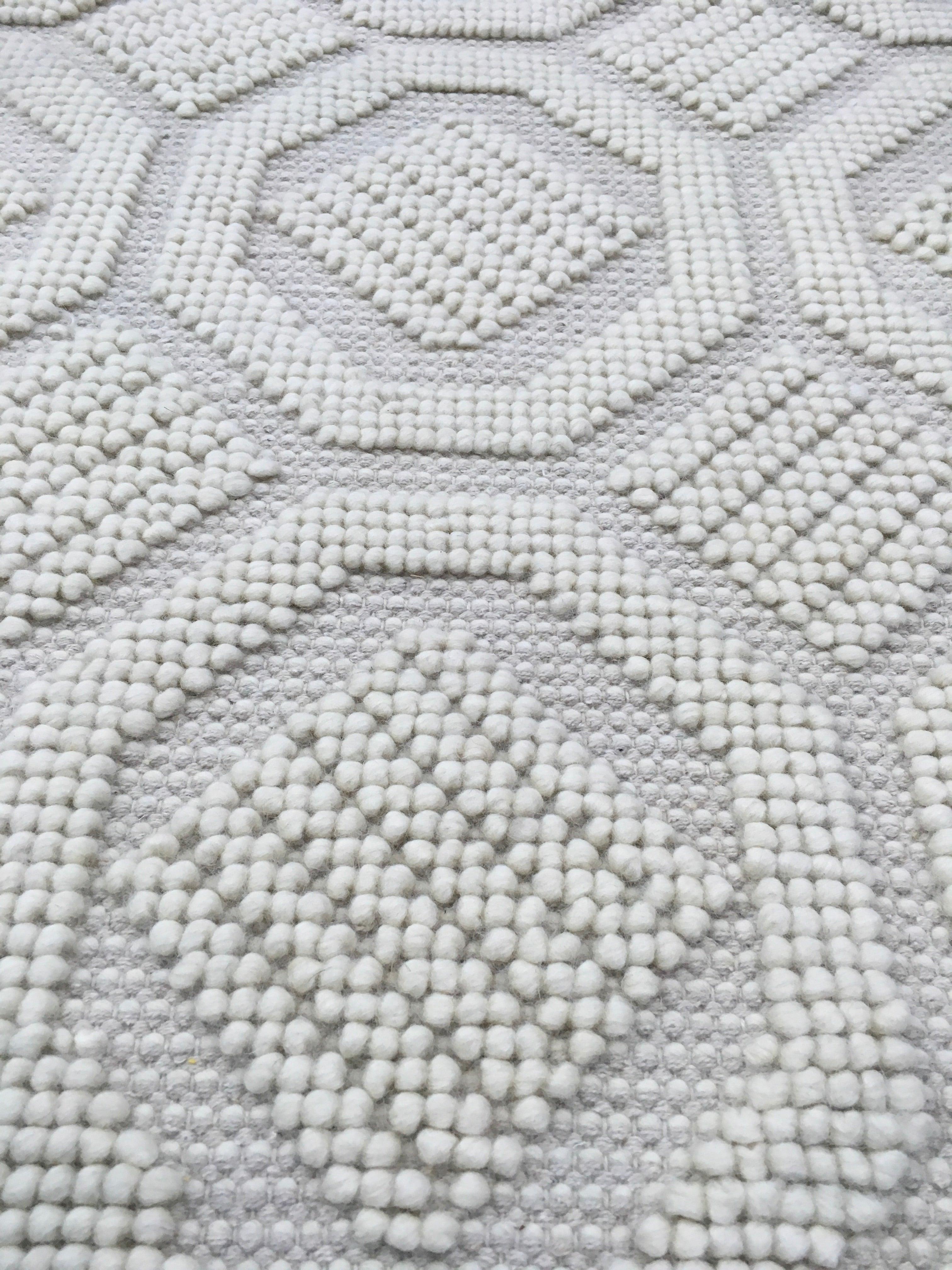 Woolen Handwoven Rug White 10C Loop Design - Cotton - Flatweave - Ajaypee Carpets (Thumbnail 4)