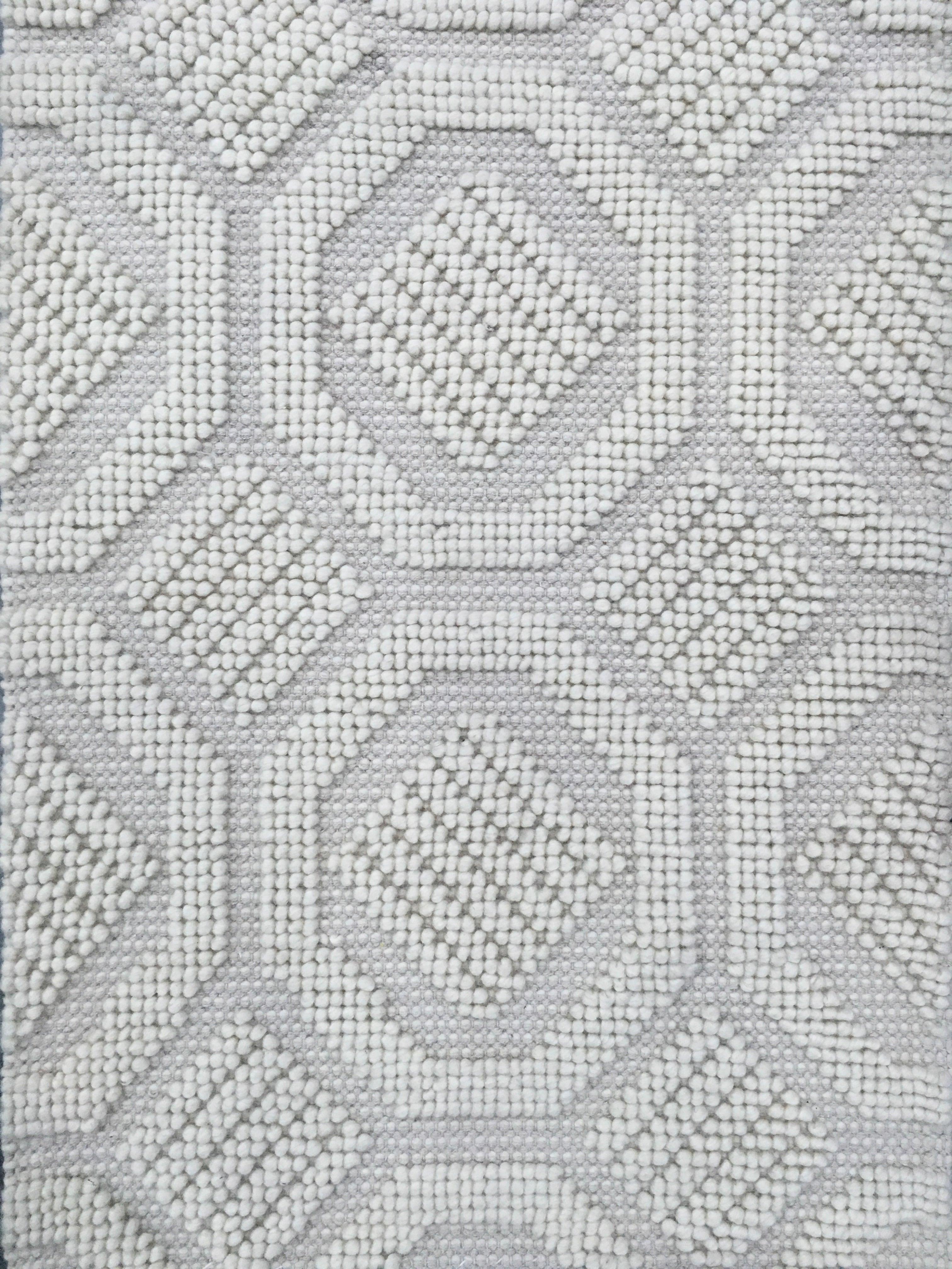 Woolen Handwoven Rug White 10C Loop Design - Cotton - Flatweave - Ajaypee Carpets (Thumbnail 5)