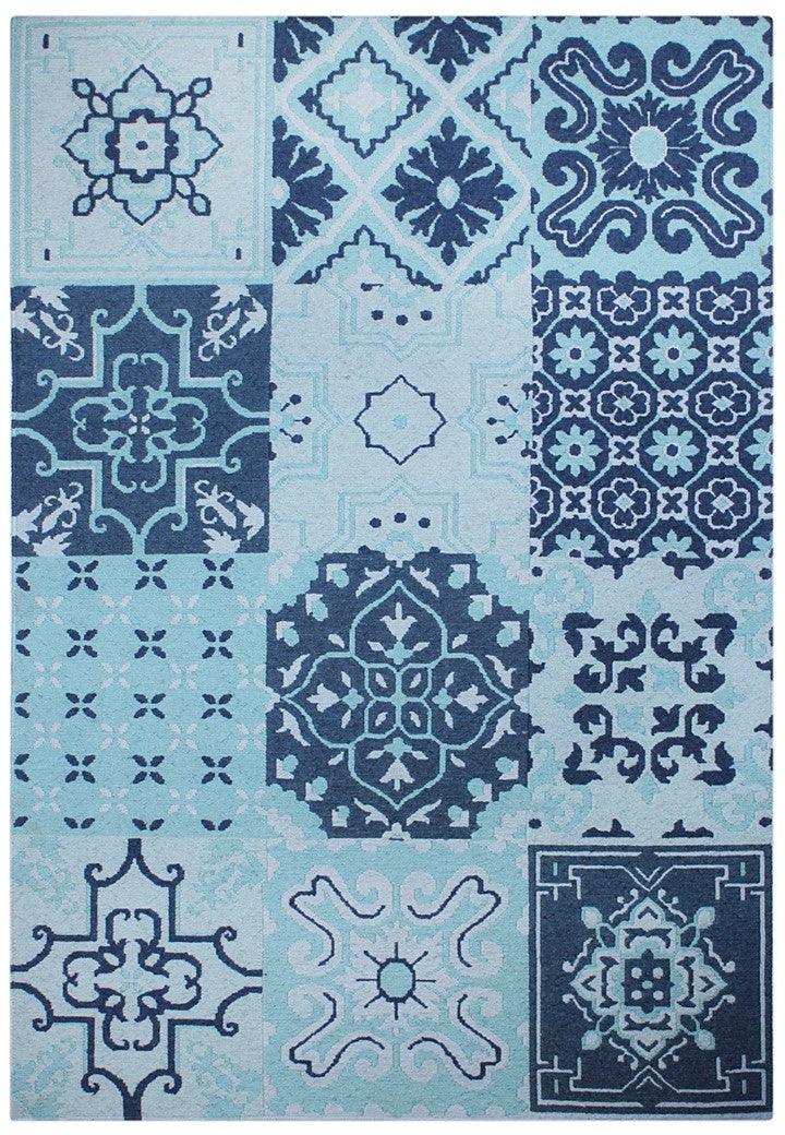 Woolen Sumak- Persian Blue – Cotton Flatweave handmade carpet by Ajaypee Carpets