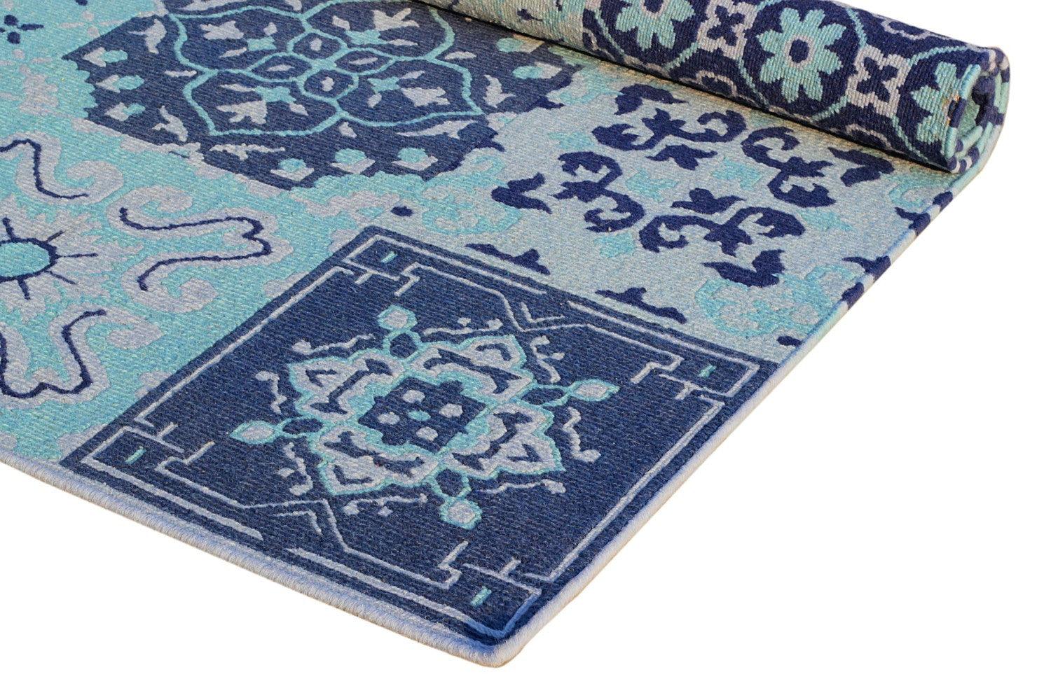 Woolen Sumak- Persian Blue - Cotton - Flatweave - Ajaypee Carpets (Thumbnail 2)