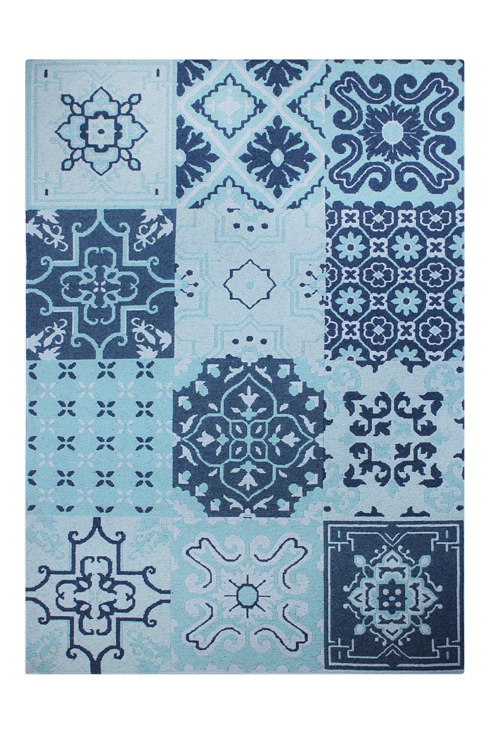 Woolen Sumak- Persian Blue - Cotton - Flatweave - Ajaypee Carpets (Thumbnail 4)