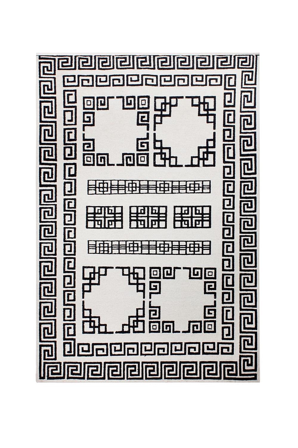 Woolen Sumak: Black /White - Cotton - Flatweave - Ajaypee Carpets (Thumbnail 4)