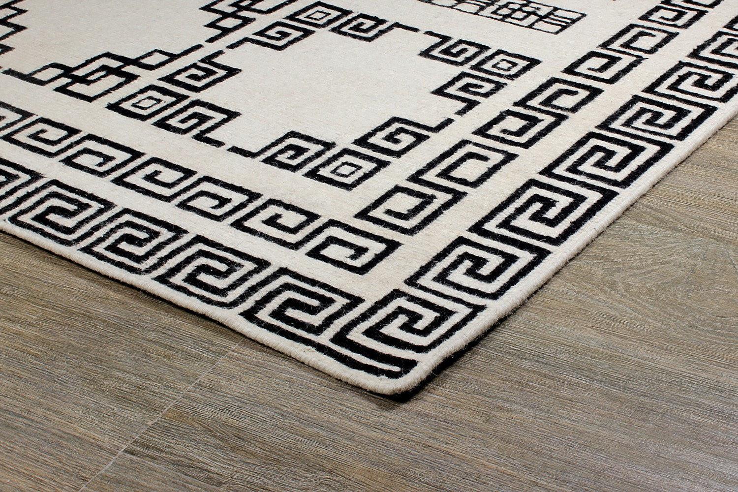 Woolen Sumak: Black /White - Cotton - Flatweave - Ajaypee Carpets (Thumbnail 5)