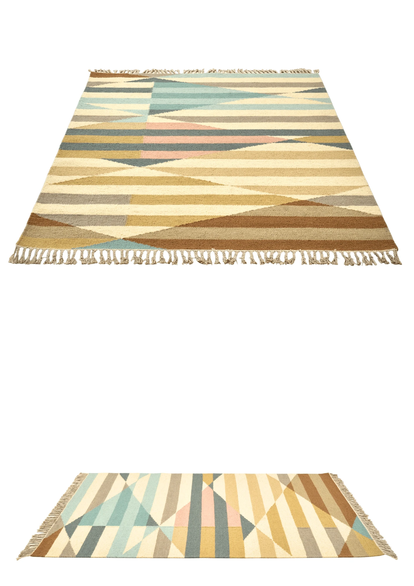 Woollen Hand Dhurry: Colour Diamond Stripe - Cotton - Flatweave - Ajaypee Carpets (Thumbnail 4)