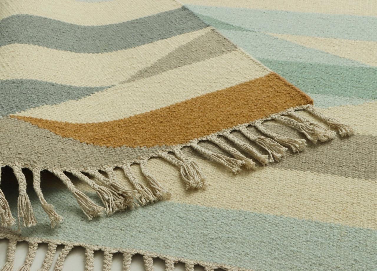 Woollen Hand Dhurry  Colour Diamond Stripe - Cotton - Flatweave - Ajaypee Carpets (Thumbnail 3)