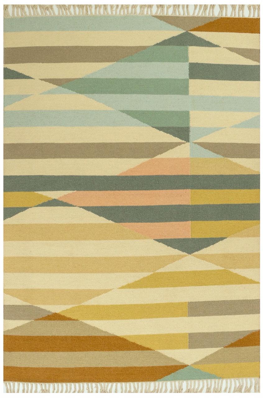 Woollen Hand Dhurry  Colour Diamond Stripe - Cotton - Flatweave - Ajaypee Carpets (Thumbnail 4)