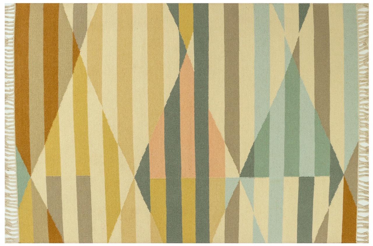 Woollen Hand Dhurry  Colour Diamond Stripe - Cotton - Flatweave - Ajaypee Carpets (Thumbnail 5)